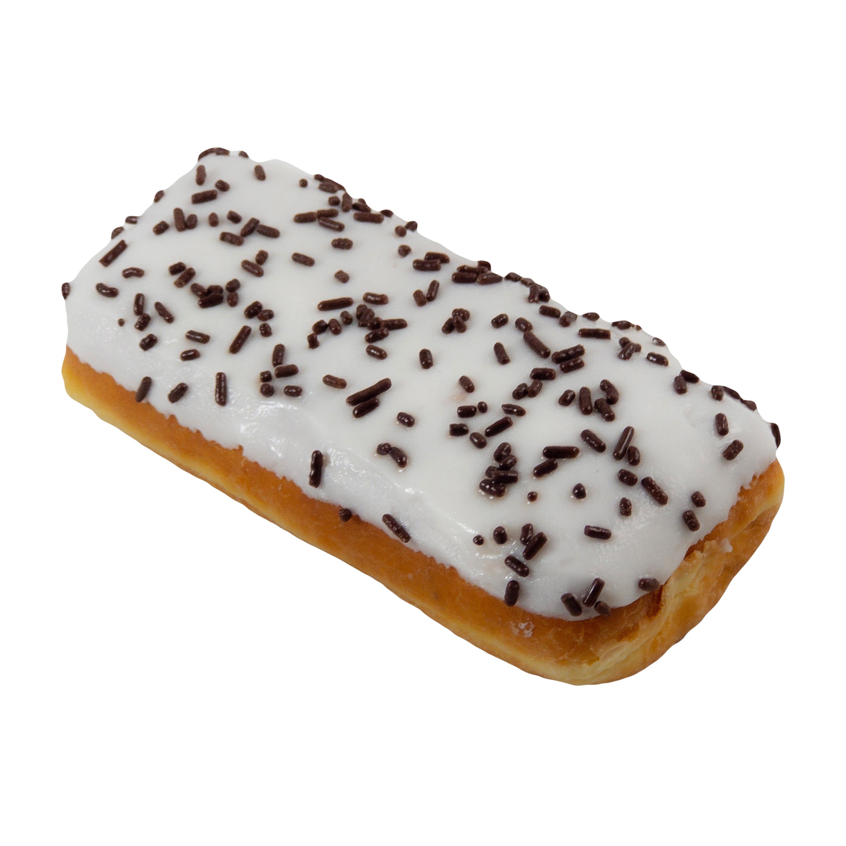 Jumbo White Iced Crème Filled Long John with Chocolate Sprinkles